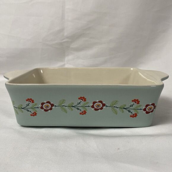 World Market Bakeware Sage Green Floral Ceramic Casserole Dish Small 7" x 4" - Picture 4 of 9